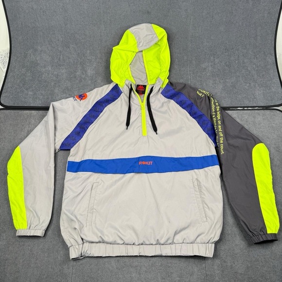 Kappa Other - Kappa x Rokit Jacket Mens L Grey Blue Hooded Quarter Zip Windbreaker